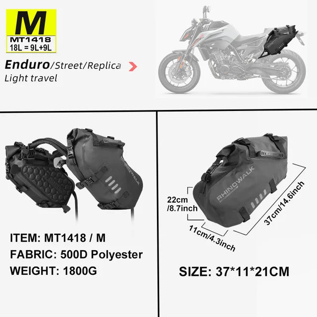 Rhinowalk Waterproof Motorcycle Side Saddle Bags 18L to 48L – Black-18L(9L-2 pcs)