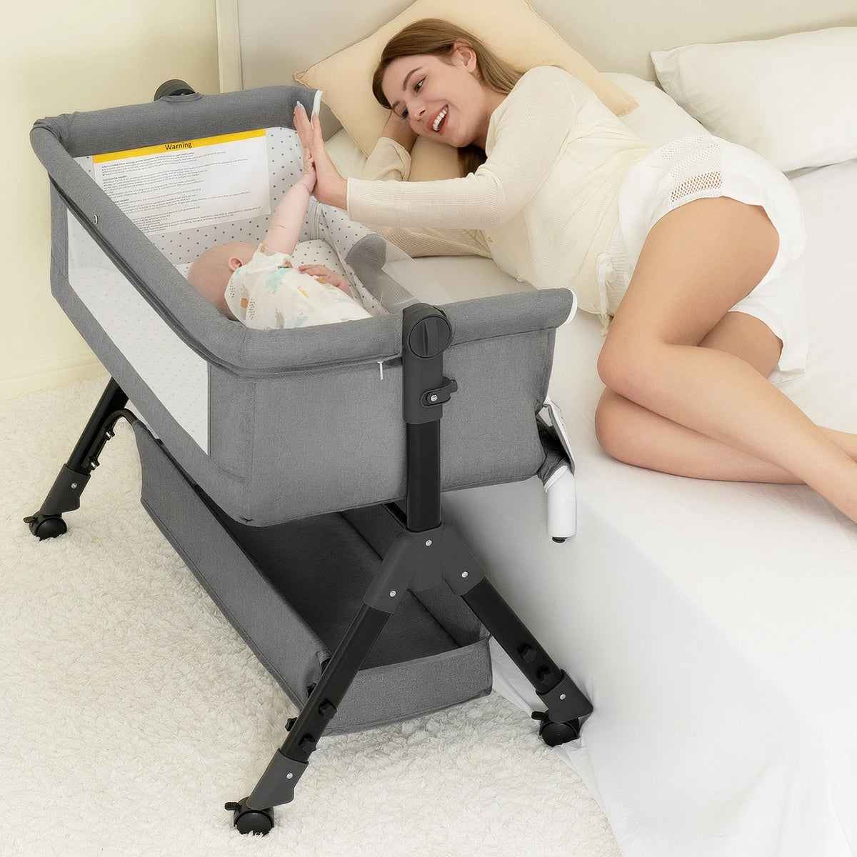3-in-1 Foldable Baby Bassinet Bedside Sleeper with Mosquito Canopy – Gray