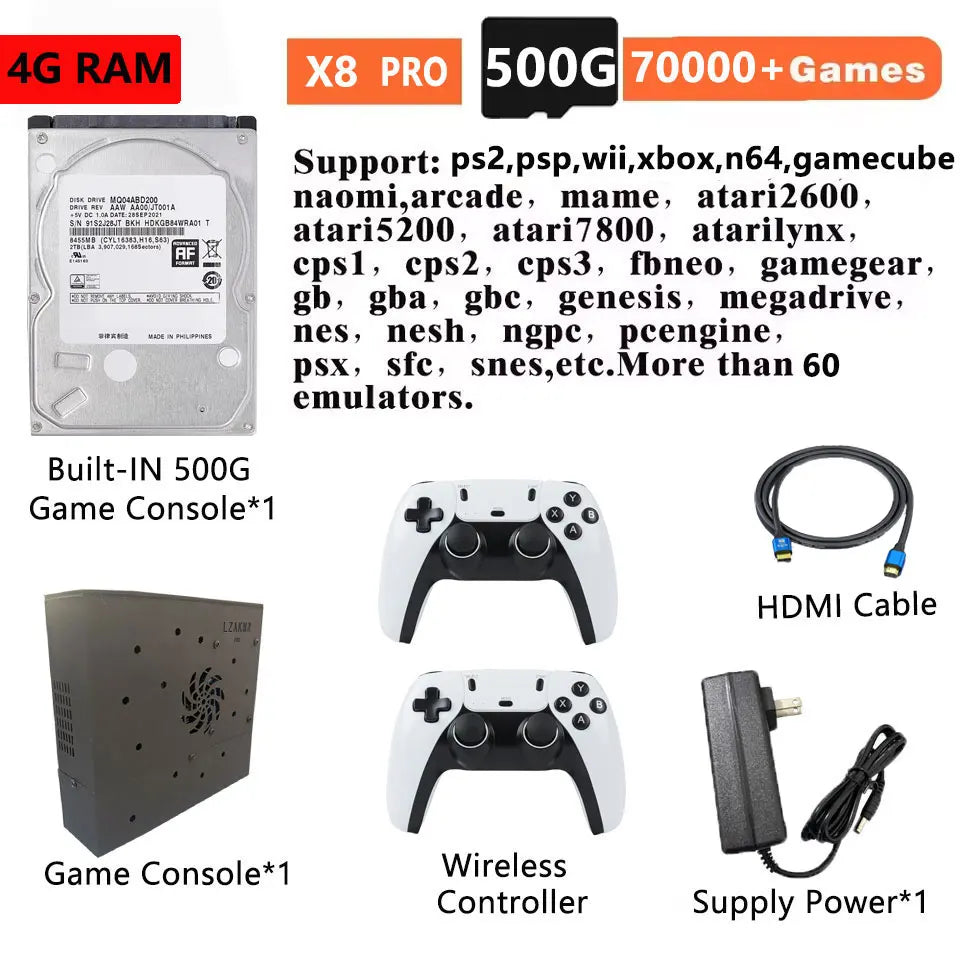 X8 Retro Gaming Console 500GB with 70000+ Games and 60+ Emulators – X8 500G BW
