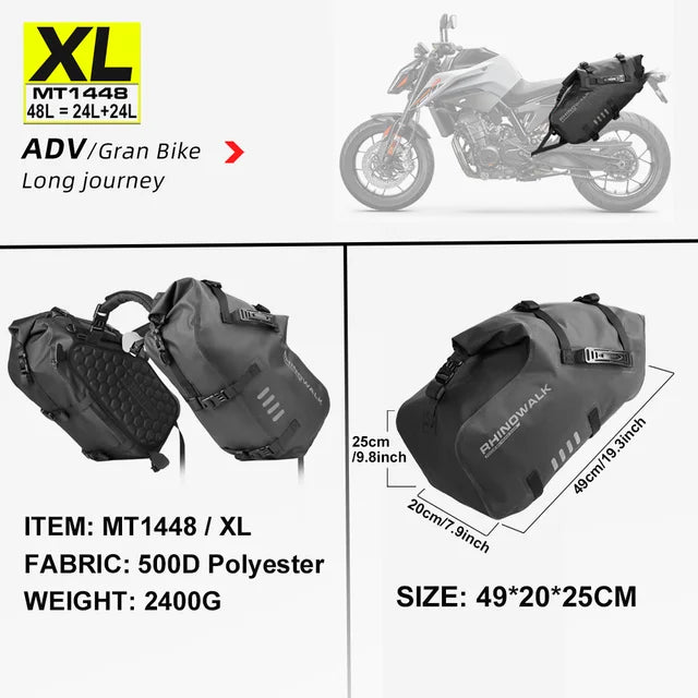 Rhinowalk Waterproof Motorcycle Side Saddle Bags 18L to 48L – Black-48L(24L-2 pcs)