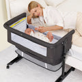 Baby Bedside Bassinet with Mosquito Canopy and Adjustable Height – Dark Gray