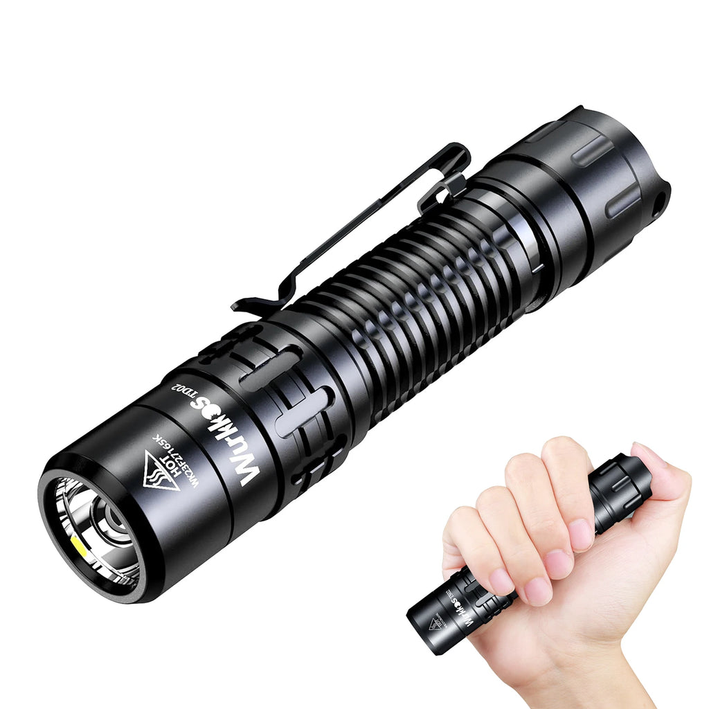 Wurkkos TD02 Tactical Flashlight, Lumens, USB-C Rechargeable – Black