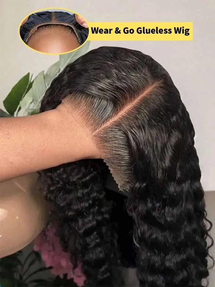 Black curly hair wig showing lace hairline and cap construction