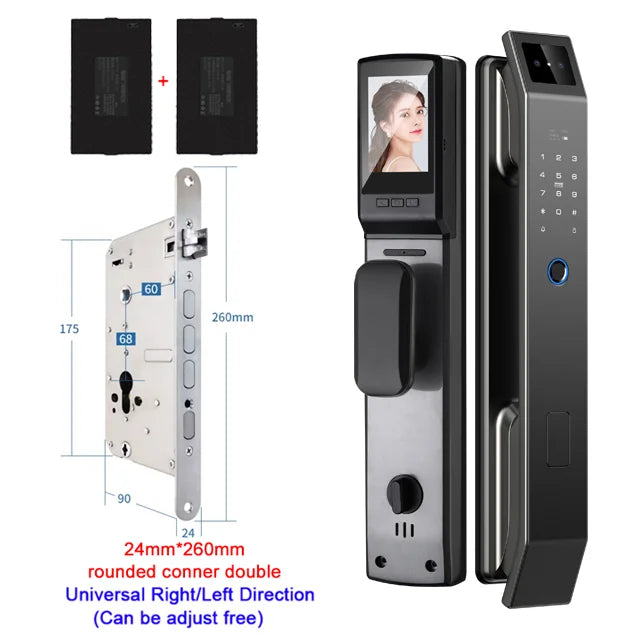 3D Face Recognition Digital Door Lock with Fingerprint and App Access – D14P24260 R-C S-H