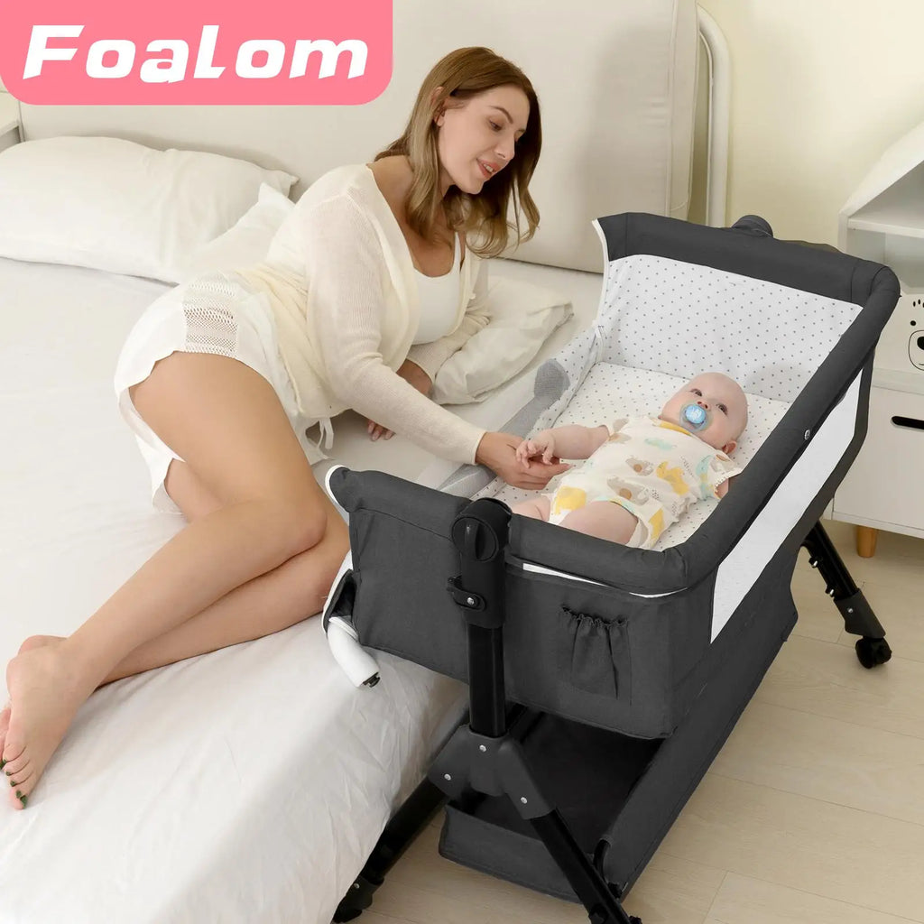 3-in-1 Foldable Baby Bassinet Bedside Sleeper with Mosquito Canopy – Dark Gray