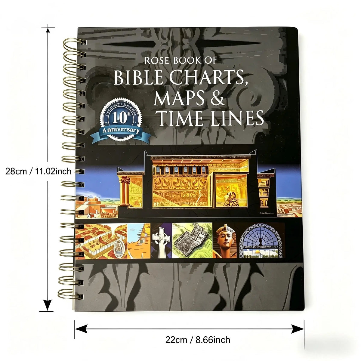 A spiral-bound Bible study book showing dimensions.