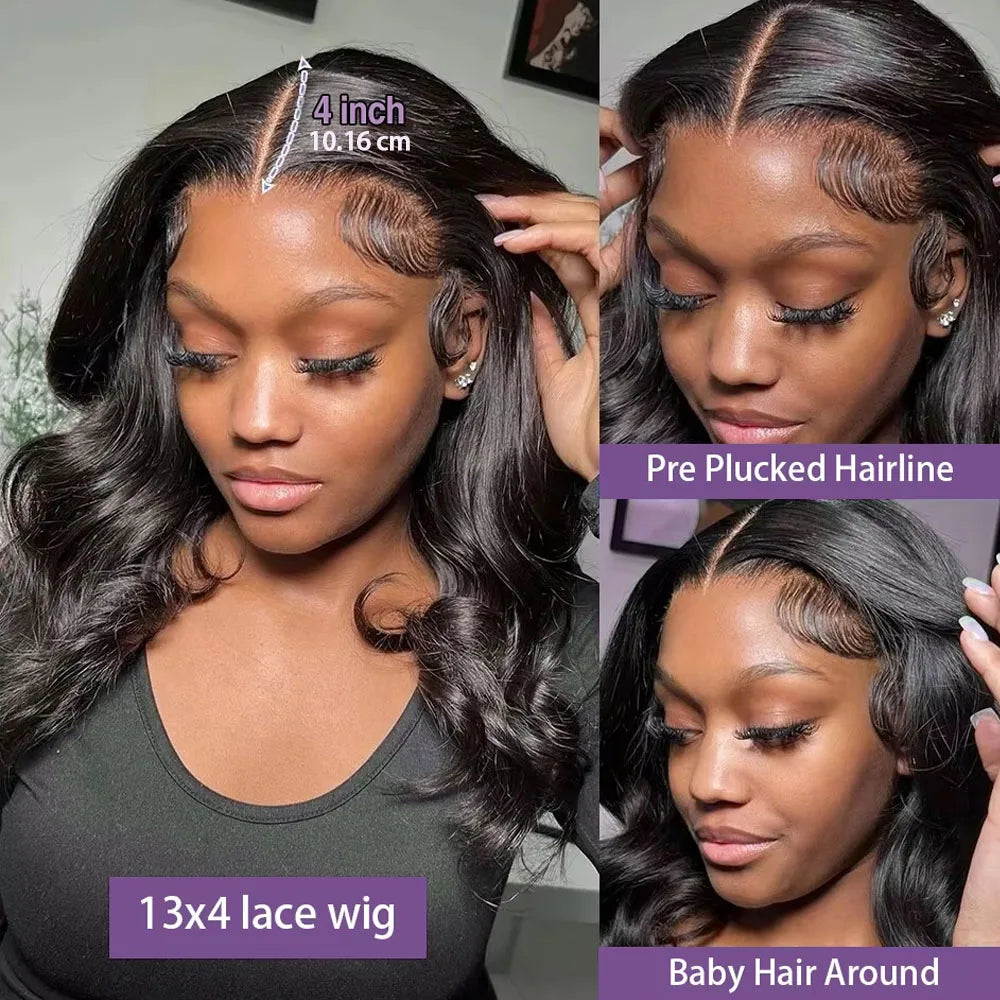 Short black wavy lace front wig with pre-plucked hairline and baby hair.
