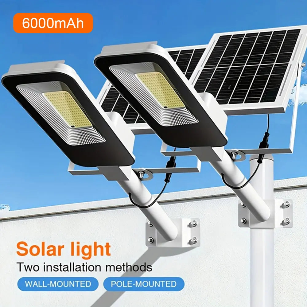 Solar powered LED street light with two mounting options for walls or poles