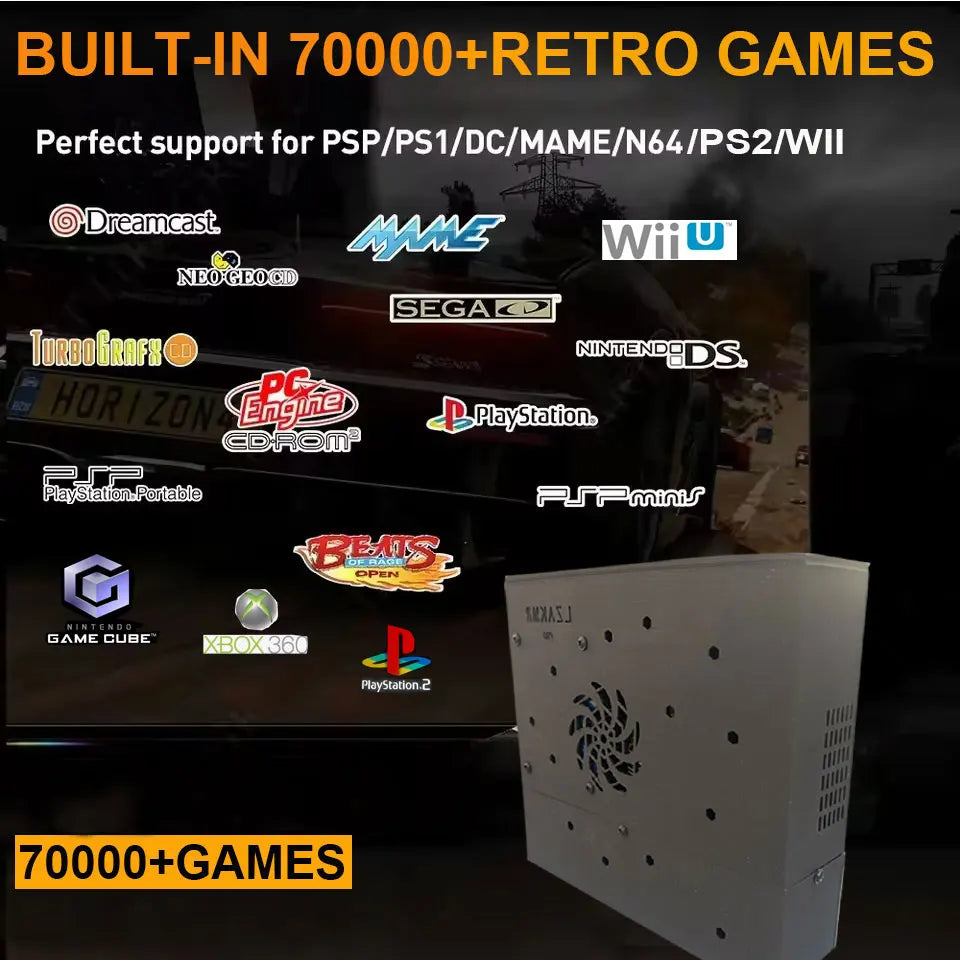 Retro gaming console with a list of supported gaming platform emulators