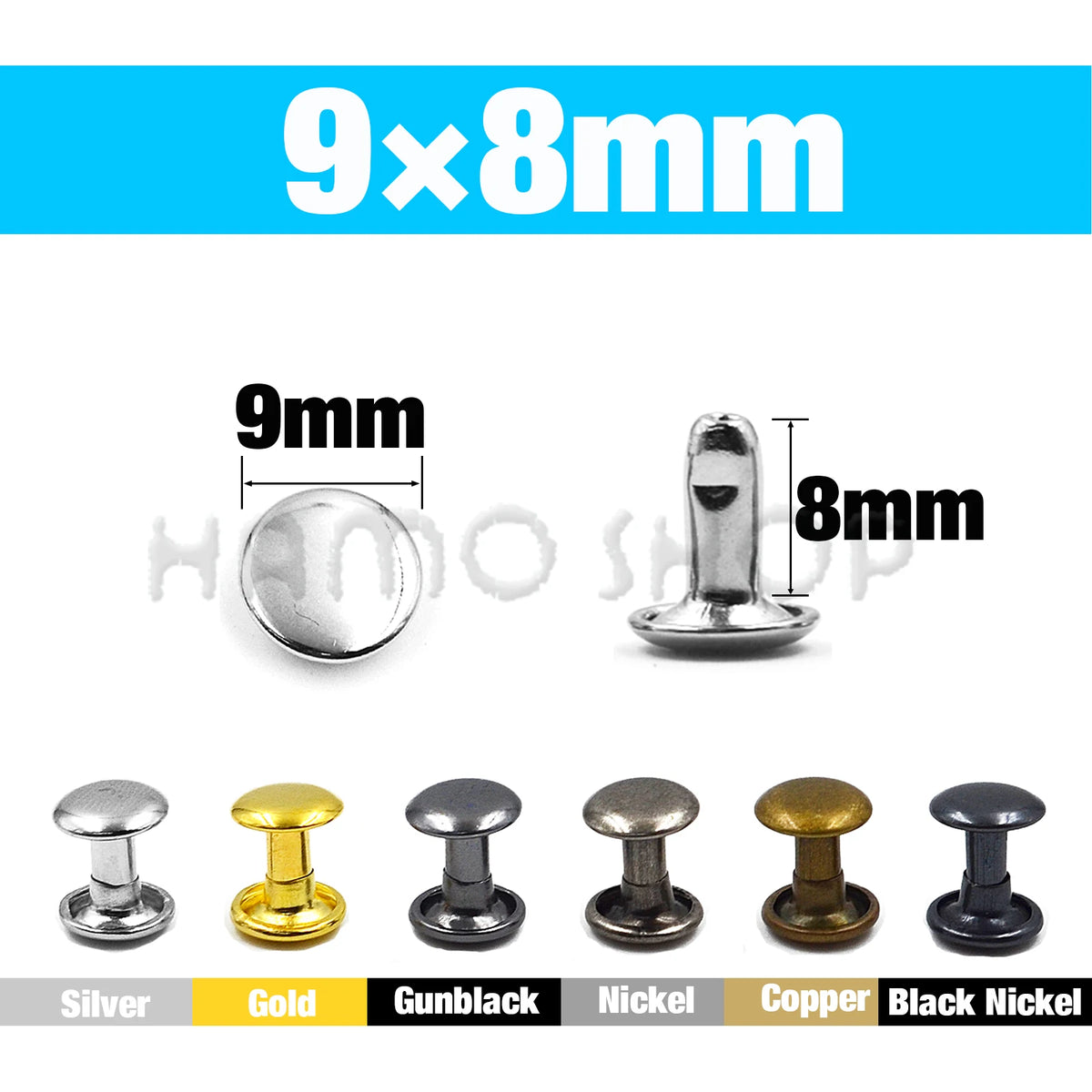Double Cap Metal Rivets for Leathercraft, 5-15mm Sizes – 9x8mm