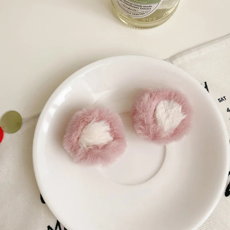 Three-Dimensional Cat Ear Plush Hair Clips, Set of 2 – Pink