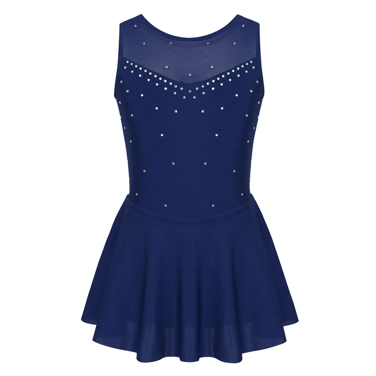 Girls Sparkly Rhinestone Ballet Gymnastics and Figure Skating Dress – Navy Blue
