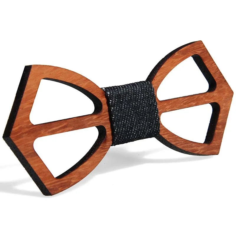 Vintage Wooden Bow Tie - Adjustable Strap Geometric Carved Bamboo – Blue