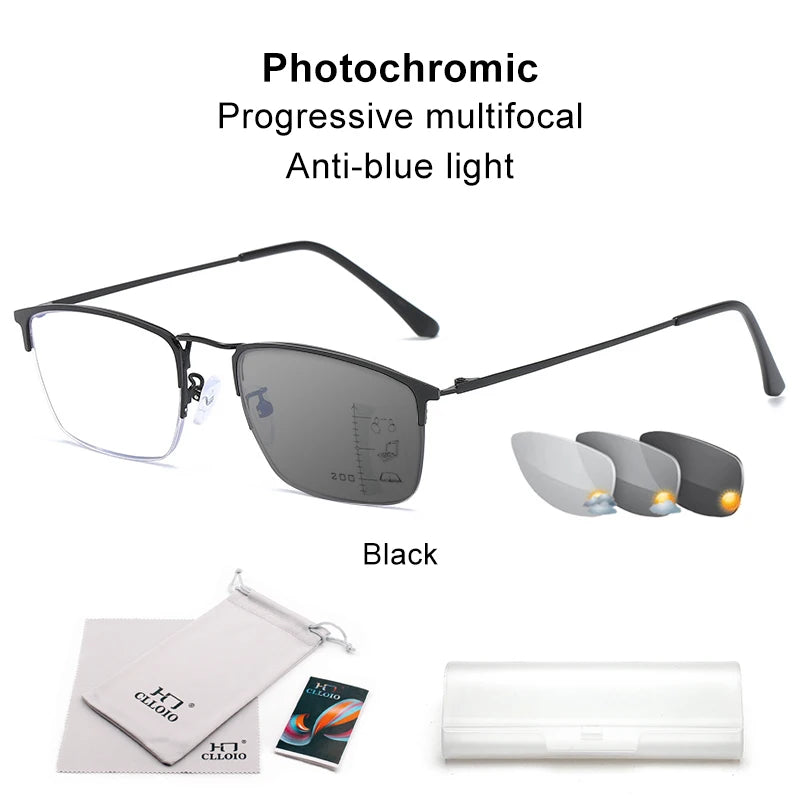 Clloio Titanium Alloy Progressive Photochromic Reading Glasses – Black-Photochromic