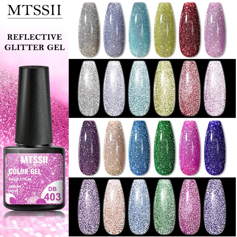 A single bottle of Mtssii 6ml reflective gel nail polish available in various shiny colors.