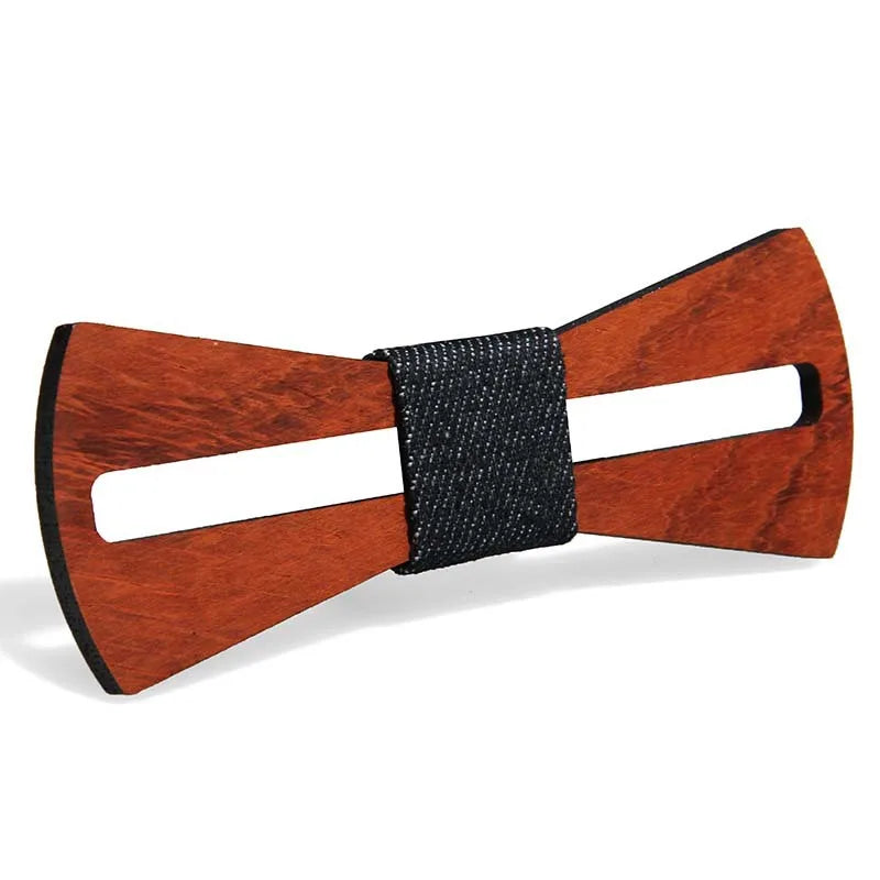 Vintage Wooden Bow Tie - Adjustable Strap Geometric Carved Bamboo – Dark Grey