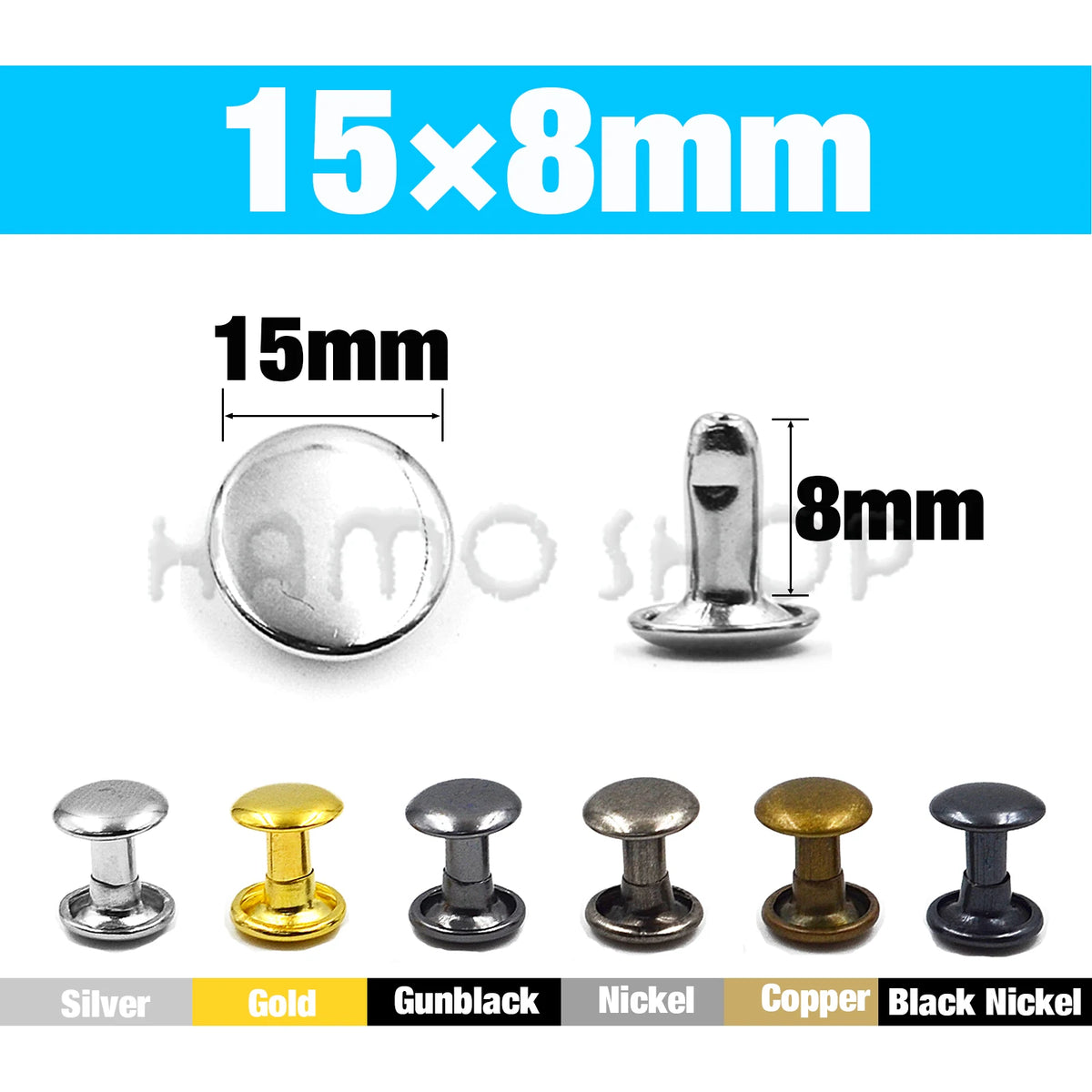 Double Cap Metal Rivets for Leathercraft, 5-15mm Sizes – 15x8mm