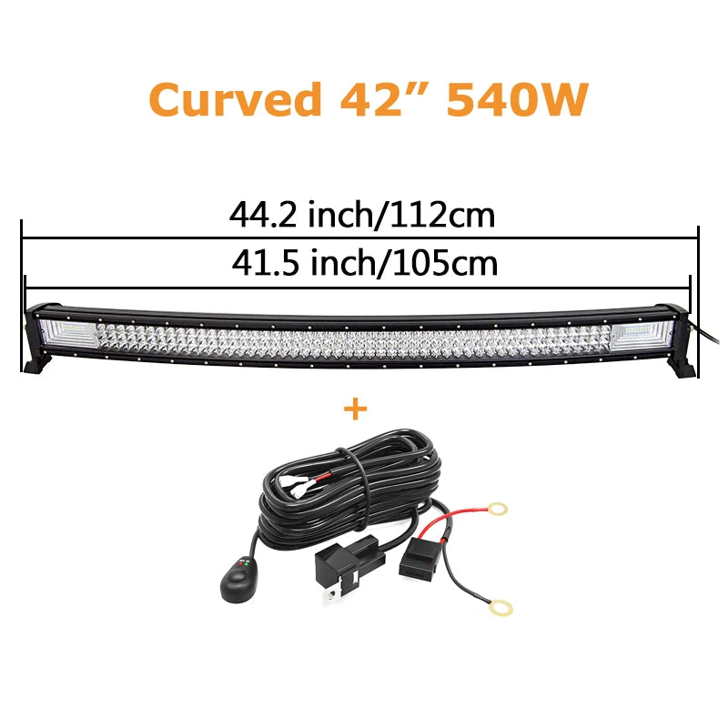 Auxtings Triple Row LED Light Bar, 22–52 Inch Curved or Straight – Curved 42in wire