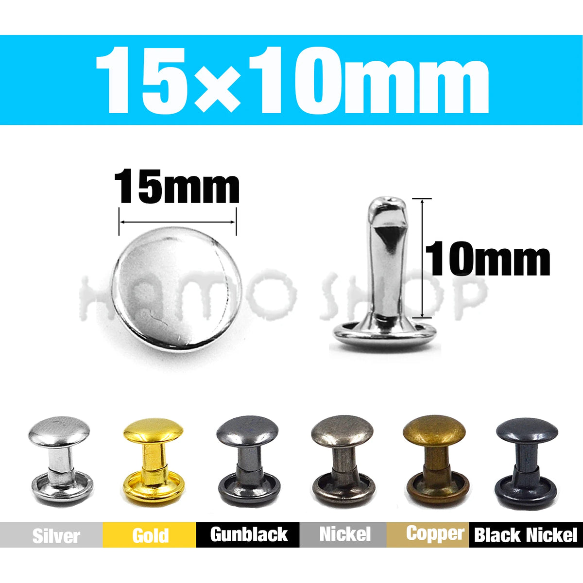 Double Cap Metal Rivets for Leathercraft, 5-15mm Sizes – 15x10mm