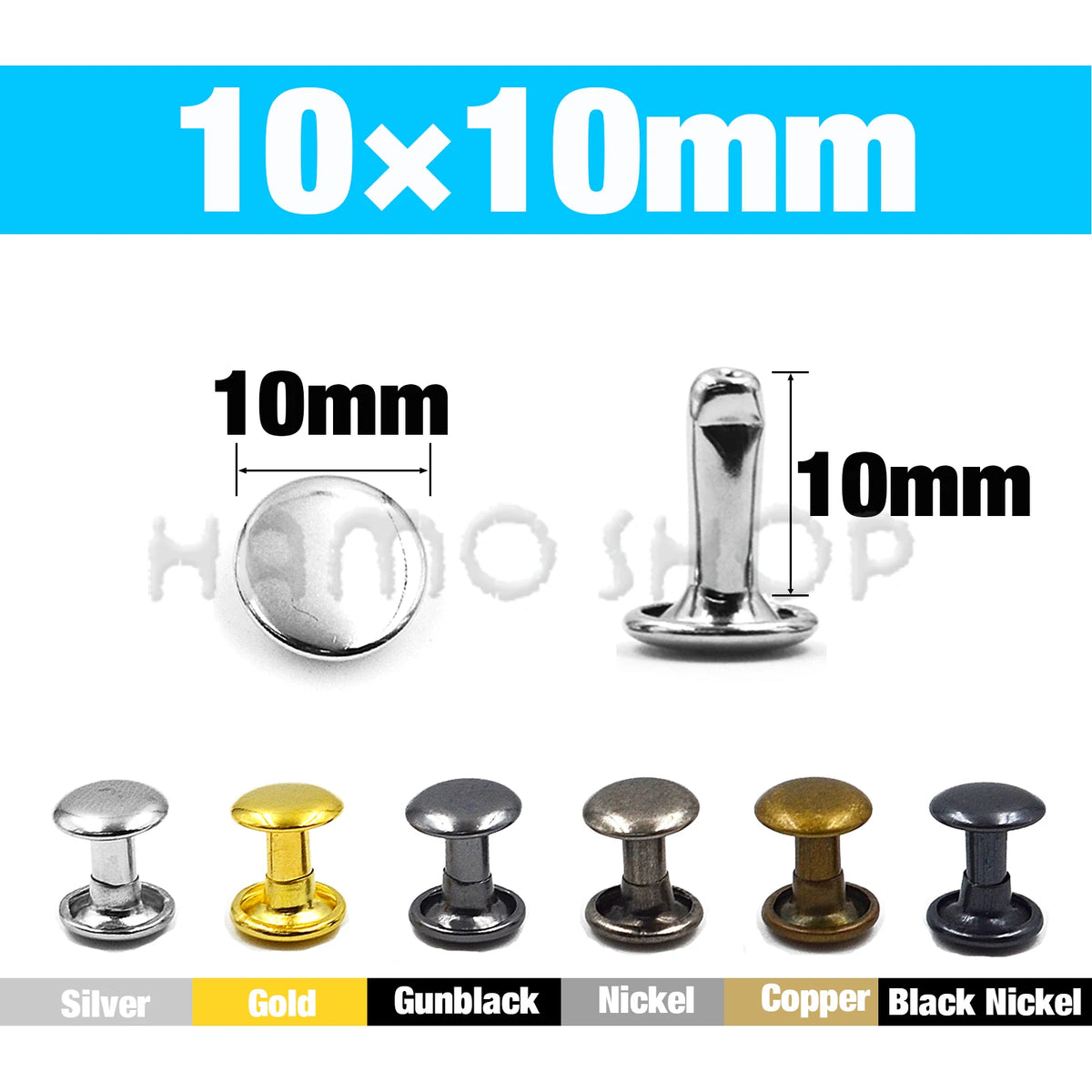 Double Cap Metal Rivets for Leathercraft, 5-15mm Sizes – 10x10mm