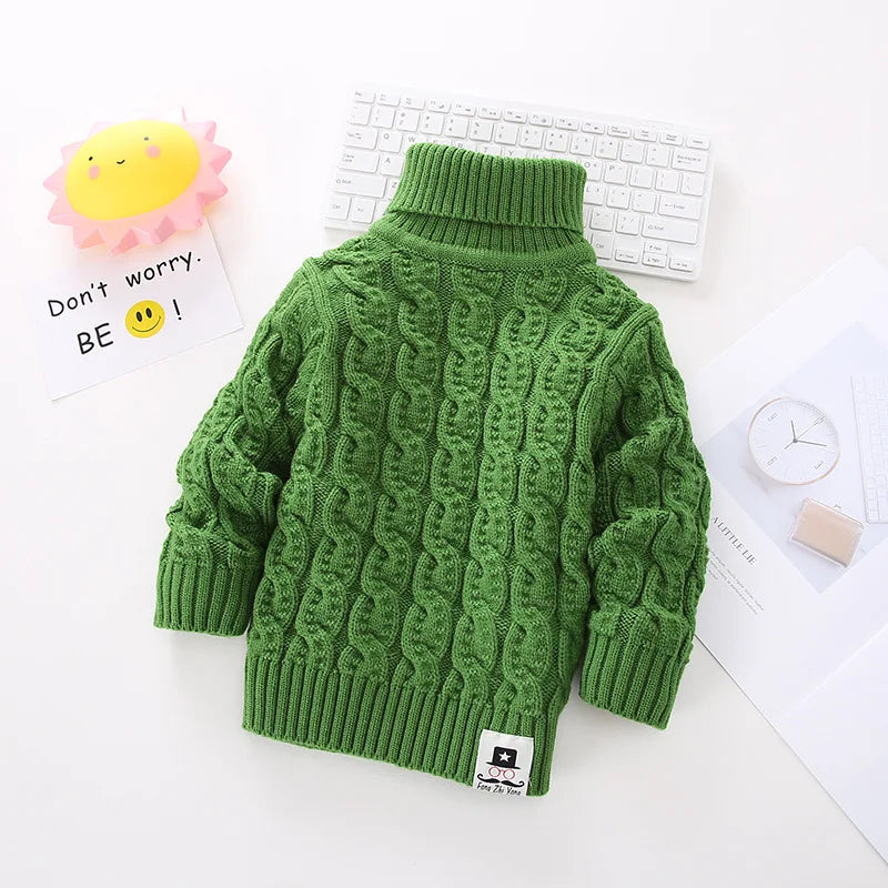 Kids Unisex Turtleneck Cable Knit Pullover Sweater 1-8 Years – F