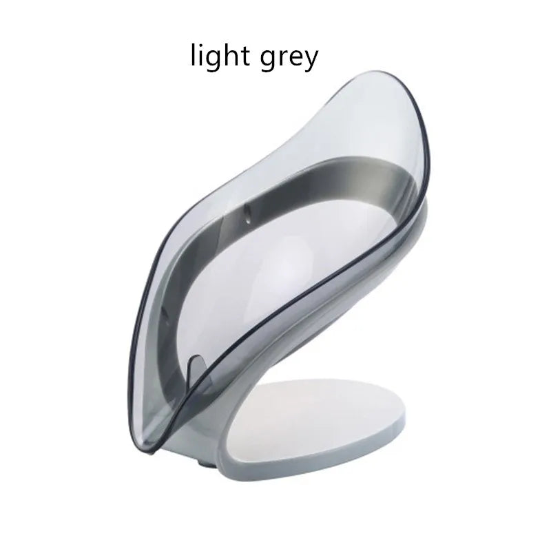Leaf-Shaped Plastic Suction Cup Soap Dish with Automatic Drain – Grey