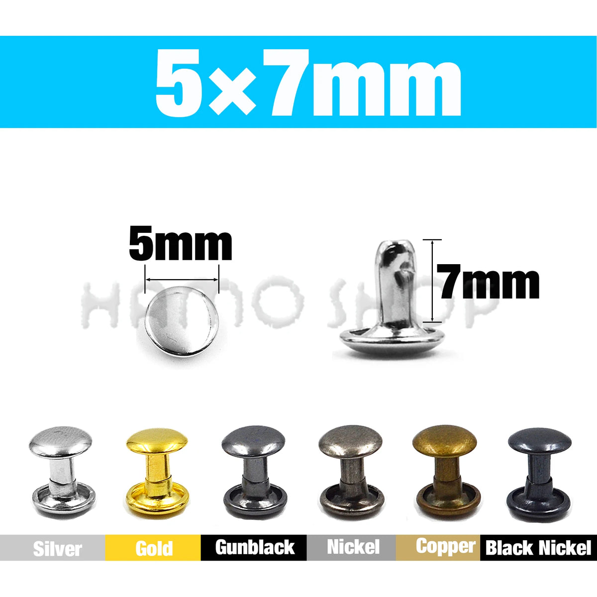 Double Cap Metal Rivets for Leathercraft, 5-15mm Sizes – 5x7mm
