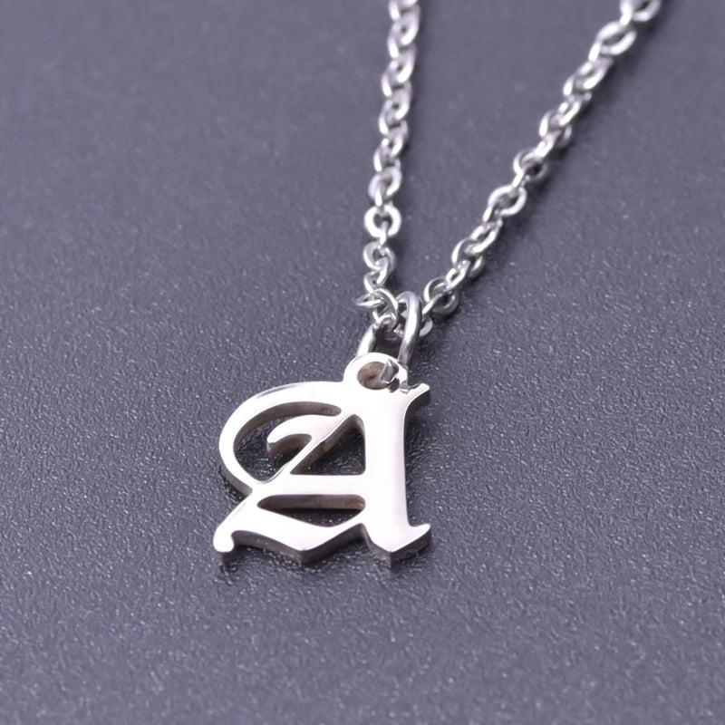 Stainless Steel Old English Initial Pendant Necklace Set - 2 Pieces – A