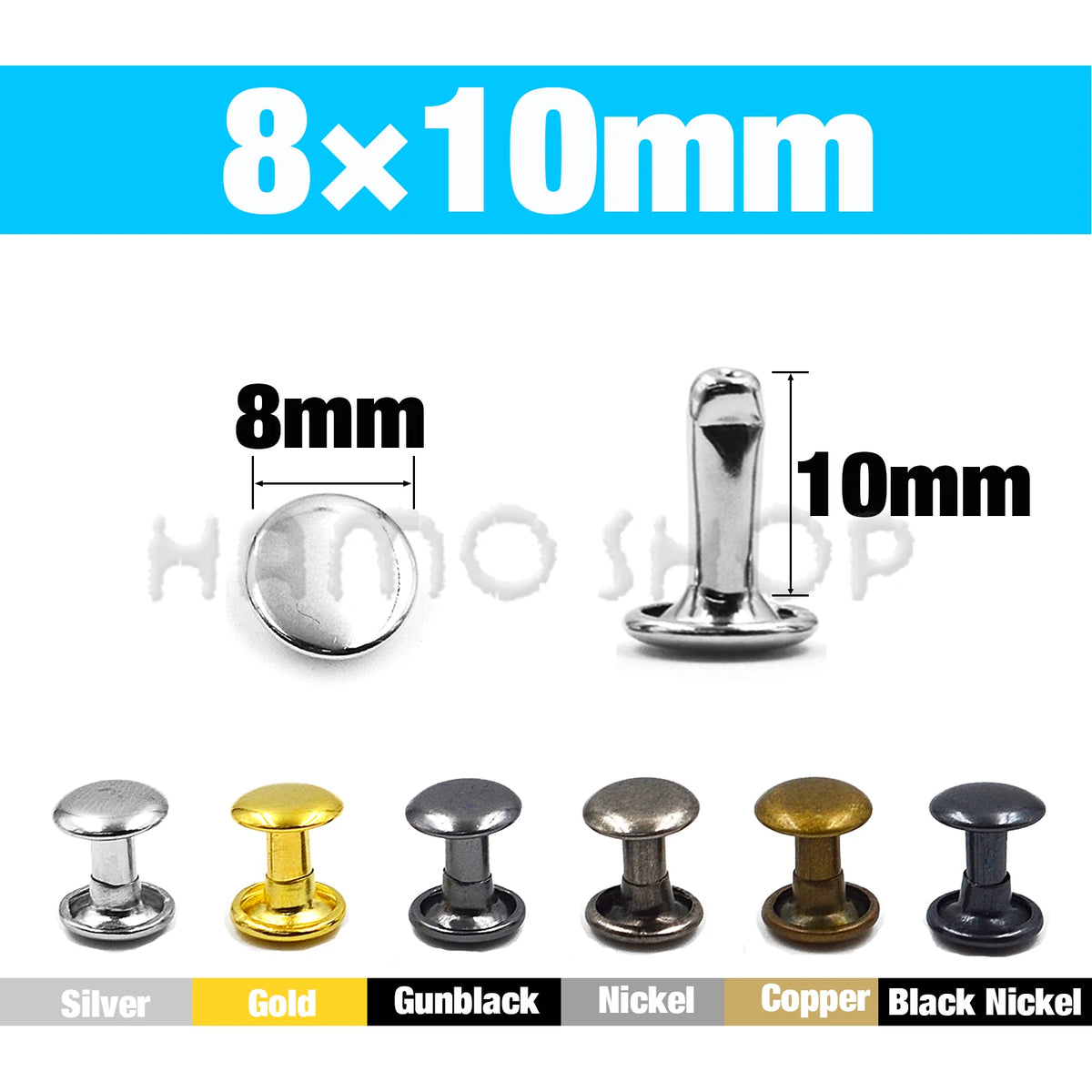 Double Cap Metal Rivets for Leathercraft, 5-15mm Sizes – 8x10mm