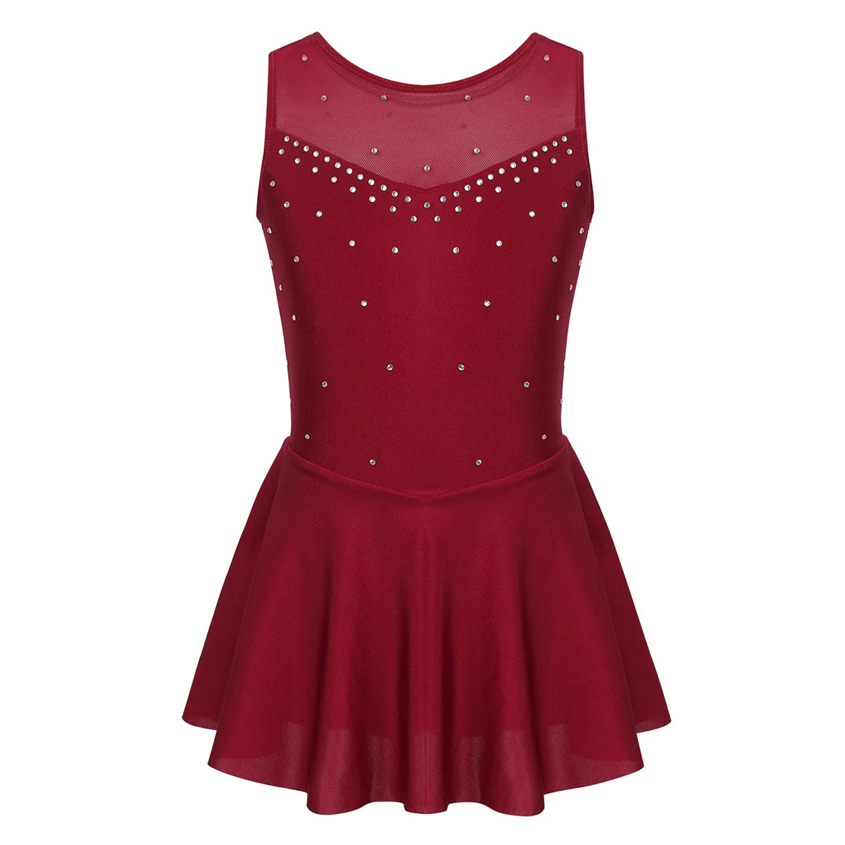 Girls Sparkly Rhinestone Ballet Gymnastics and Figure Skating Dress – Burgundy
