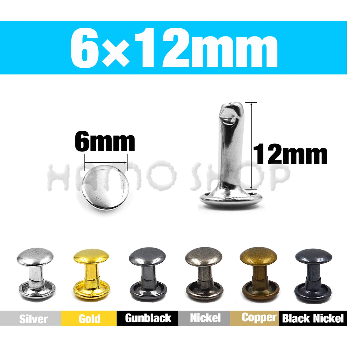 Double Cap Metal Rivets for Leathercraft, 5-15mm Sizes – 6x12mm