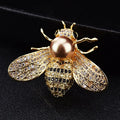 Bee Brooch with Crystal Rhinestone and Pearl in Zinc Alloy – Gold Pearl