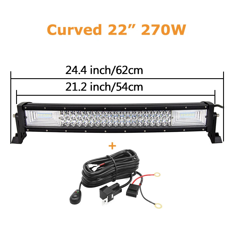 Auxtings Triple Row LED Light Bar, 22–52 Inch Curved or Straight – Curved 22in wire