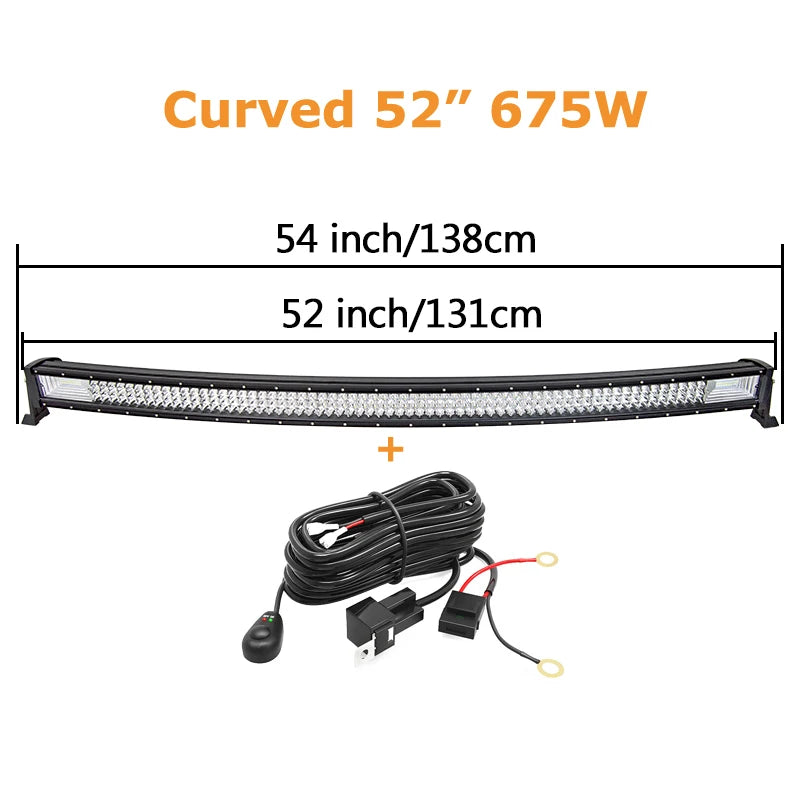 Auxtings Triple Row LED Light Bar, 22–52 Inch Curved or Straight – Curved 52in wire