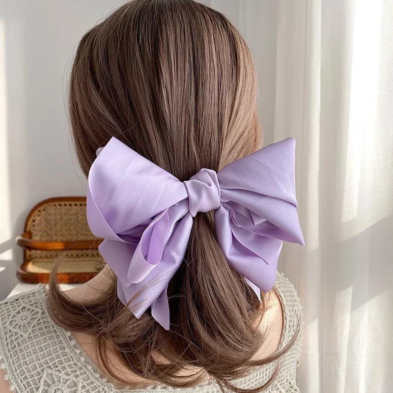 Satin Bowknot Barrette - Large Multi-Layer Hair Clip – Purple