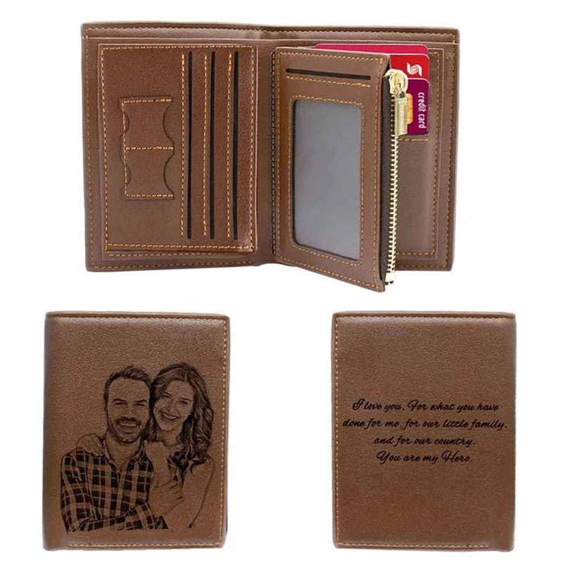Custom Engraved PU Leather Short Wallet with Photo and Text Options – Custom Photo Text