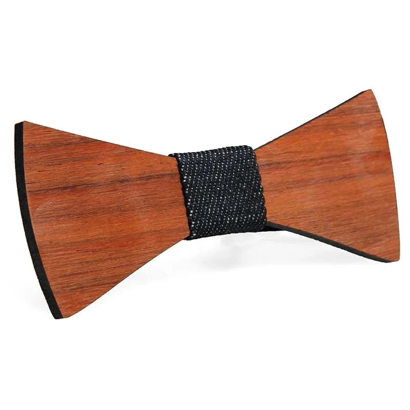 Vintage Wooden Bow Tie - Adjustable Strap Geometric Carved Bamboo – Gray