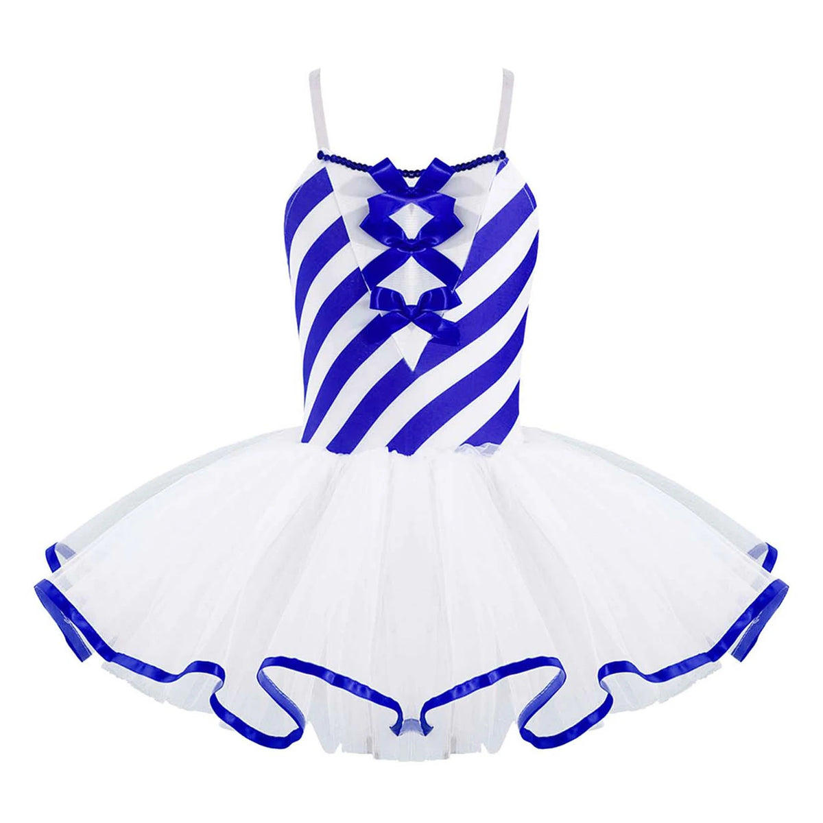 Girls Sleeveless Mesh Tutu Dance Dress with Adjustable Straps – Blue