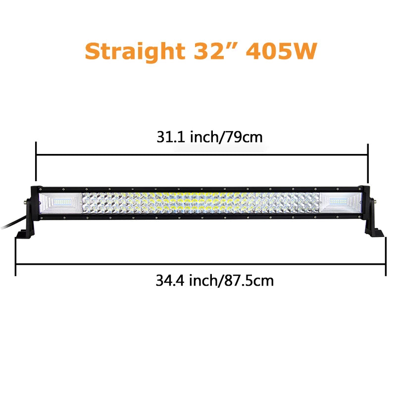 Auxtings Triple Row LED Light Bar, 22–52 Inch Curved or Straight – Straight 32 no wire