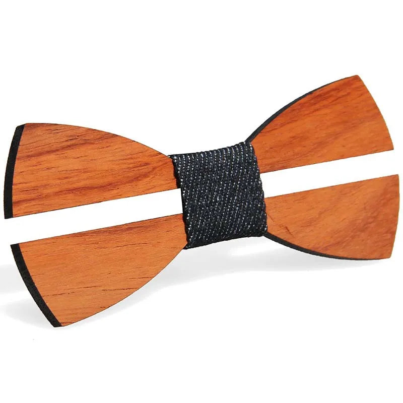 Vintage Wooden Bow Tie - Adjustable Strap Geometric Carved Bamboo – Red