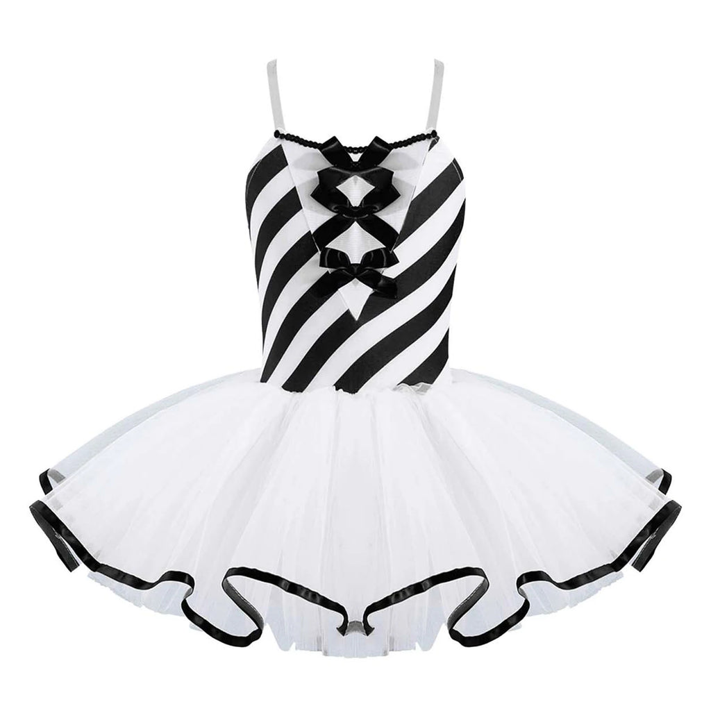 Girls Sleeveless Mesh Tutu Dance Dress with Adjustable Straps – Black