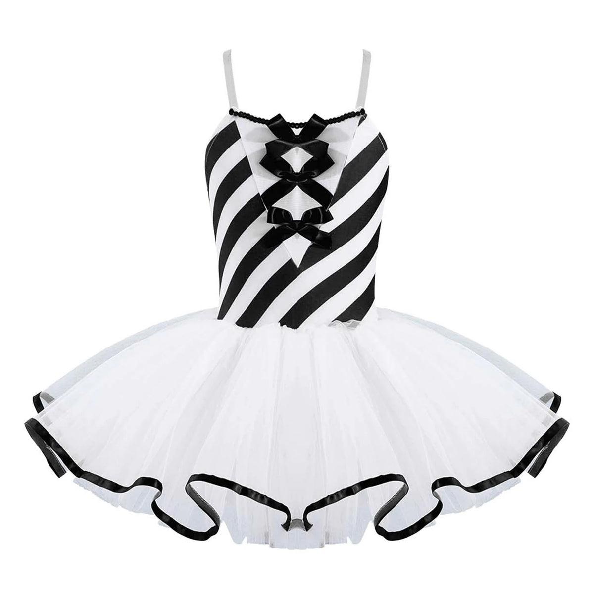 Girls Sleeveless Mesh Tutu Dance Dress with Adjustable Straps – Black