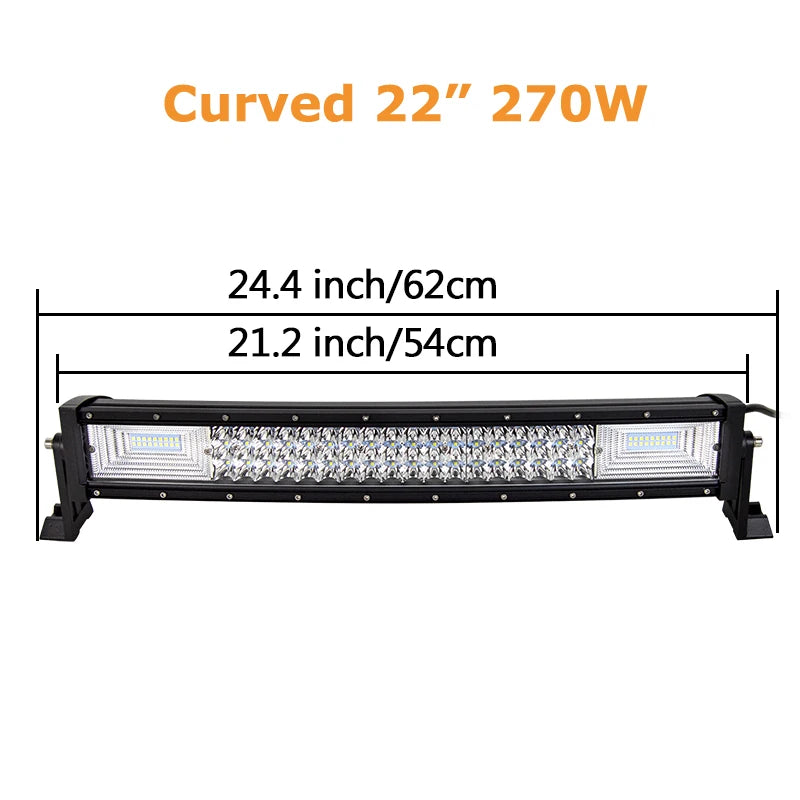 Auxtings Triple Row LED Light Bar, 22–52 Inch Curved or Straight – Curved 22in no wire