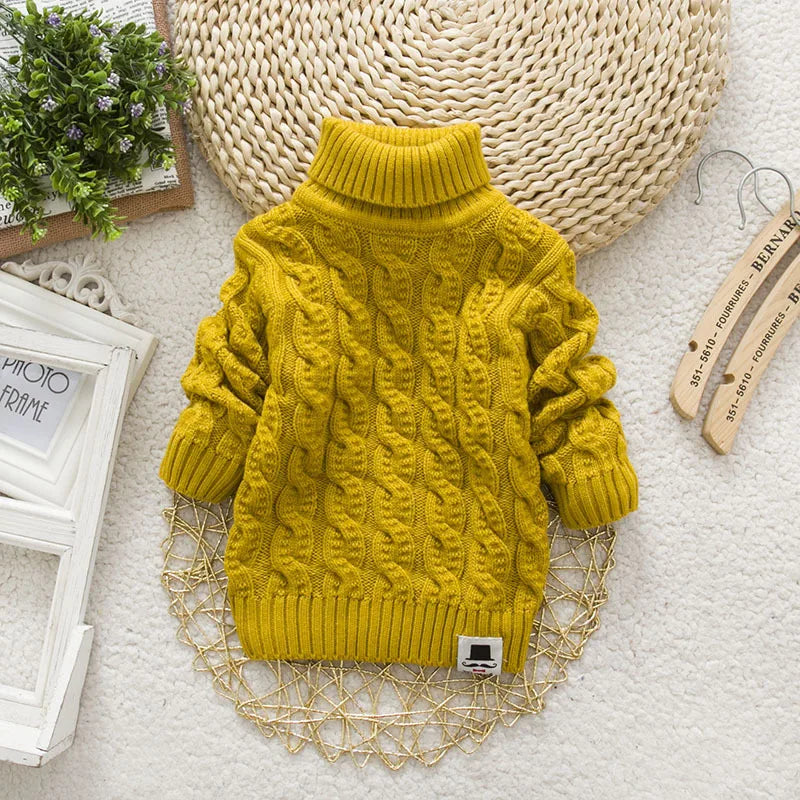 Kids Unisex Turtleneck Cable Knit Pullover Sweater 1-8 Years – E