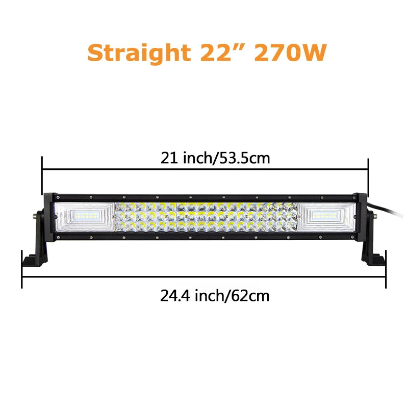 Auxtings Triple Row LED Light Bar, 22–52 Inch Curved or Straight – Straight 22 no wire