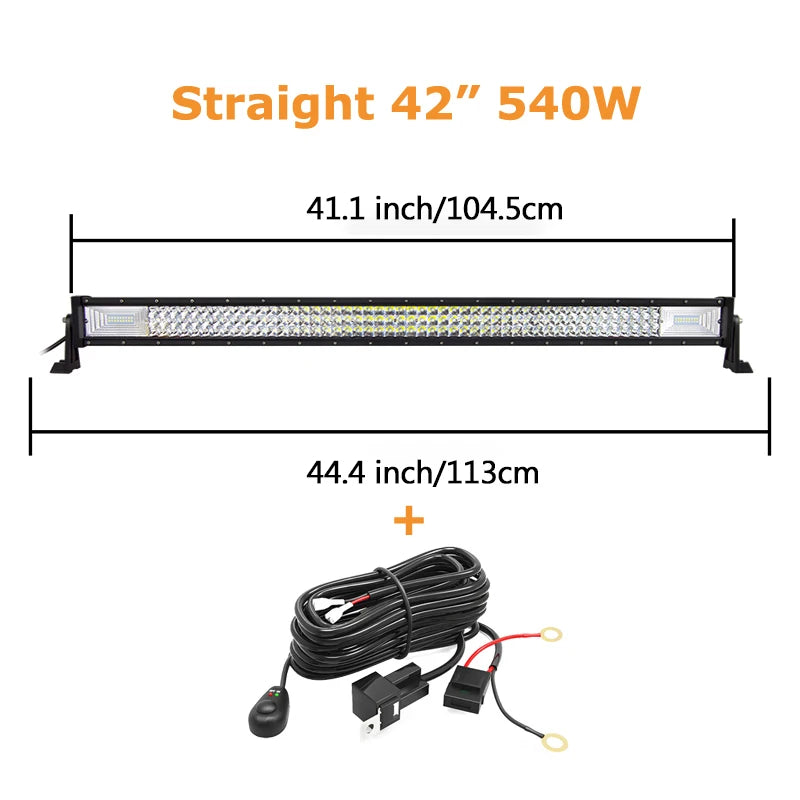 Auxtings Triple Row LED Light Bar, 22–52 Inch Curved or Straight – Straight 42in wire