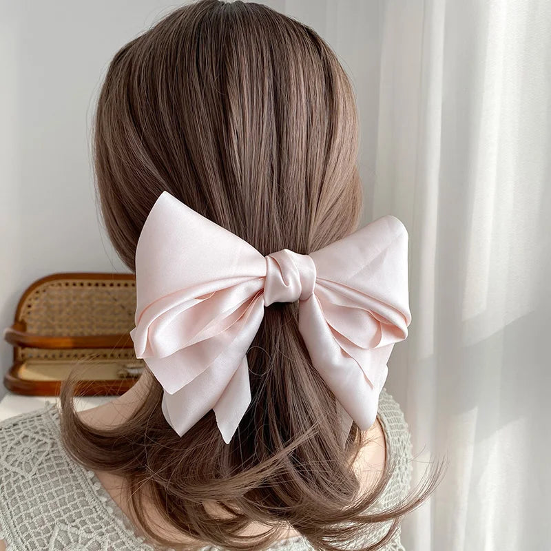 Satin Bowknot Barrette - Large Multi-Layer Hair Clip – Korean pink
