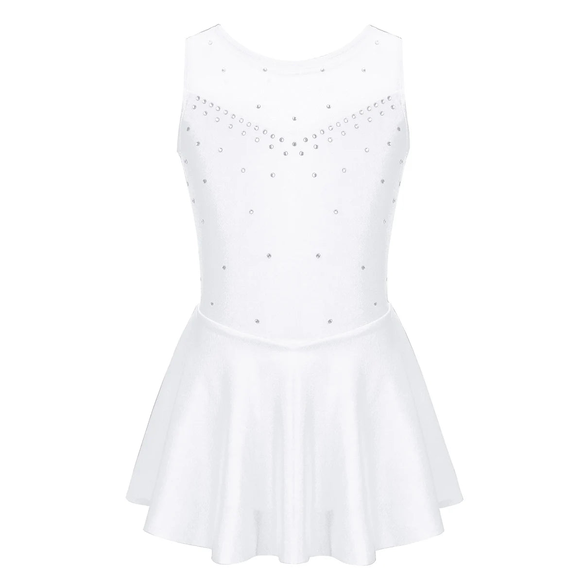 Girls Sparkly Rhinestone Ballet Gymnastics and Figure Skating Dress – White