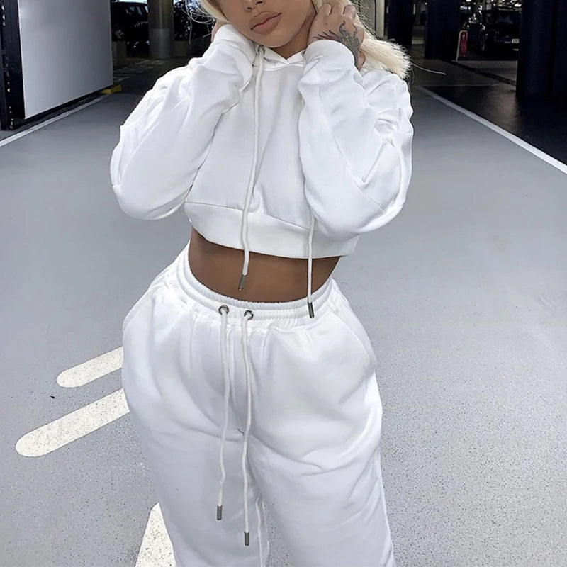 Women's Loose Hooded Tracksuit Set, Polyester & Cotton Knit – A