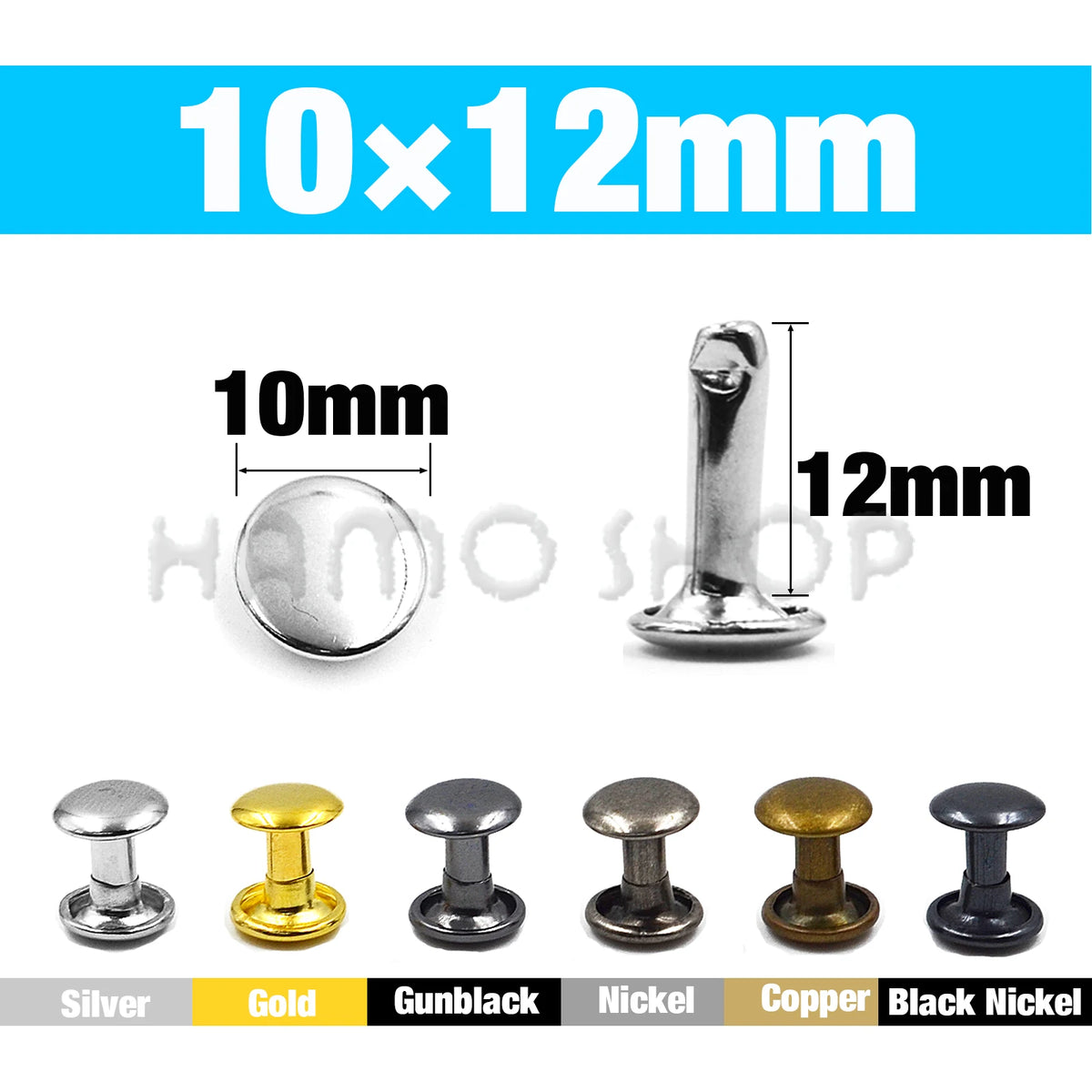 Double Cap Metal Rivets for Leathercraft, 5-15mm Sizes – 10x12mm